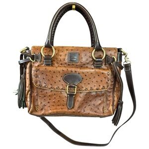 Dooney & Bourke Vintage Florentine Ostrich Medium Satchel in Cognac Brown w/ COA